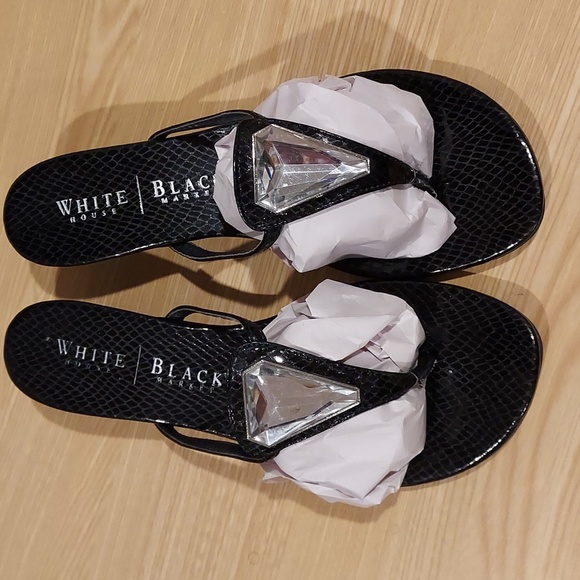 Women's White House Black Market Black Wedge Heel Gem Sandals Size 7.5 - Picture 1 of 7